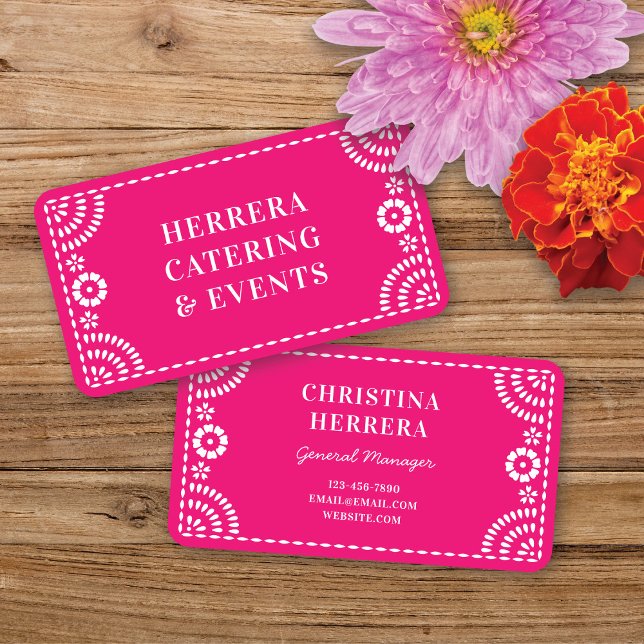 Gorgeous Ornate Hot Pink Papel Picado Catering Business Card (Creator Uploaded)
