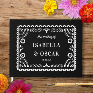 Gorgeous Ornate Papel Picado Black Wedding Guest Book