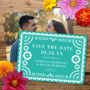 Gorgeous Ornate Papel Picado Photo Aqua Wedding Save The Date