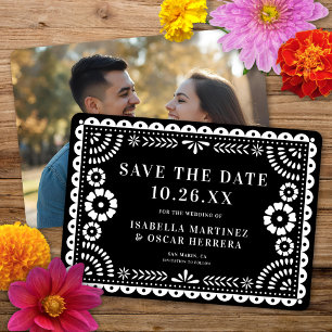 Gorgeous Ornate Papel Picado Photo Black Wedding Save The Date