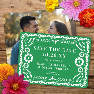 Gorgeous Ornate Papel Picado Photo Green Wedding Save The Date