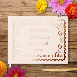 Gorgeous Ornate Papel Picado Rose Gold Wedding Guest Book