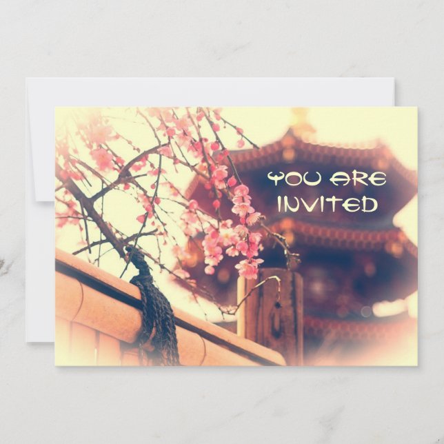 Gorgeous Pagoda Plum Blossoms Bamboo Fence Spring Invitation (Front)