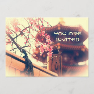 Gorgeous Pagoda Plum Blossoms Bamboo Fence Spring Invitation