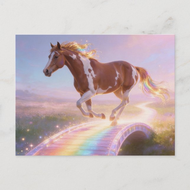 Gorgeous Paint Horse Mare Crossing Rainbow Bridge Postcard (Front)