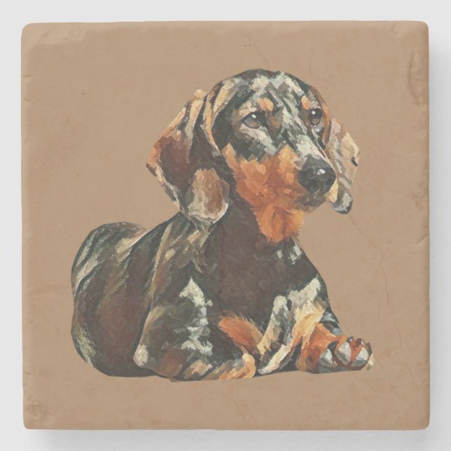 Gorgeous Painted Dachshund Marble Coaster (Front)