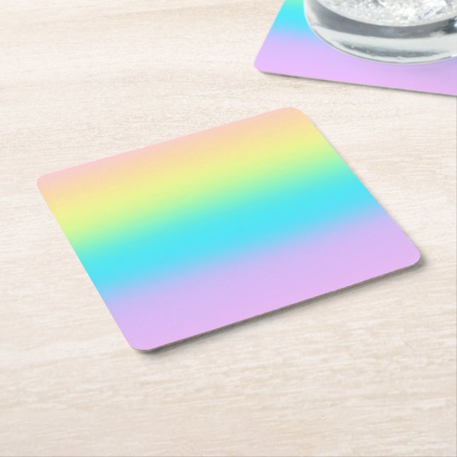 Gorgeous Pastel Rainbow Gradient Wedding Square Paper Coaster (Angled)