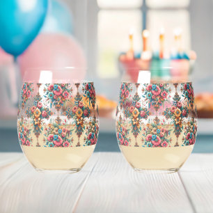 Gorgeous Pattern of Flowers Stemless Wine Glass