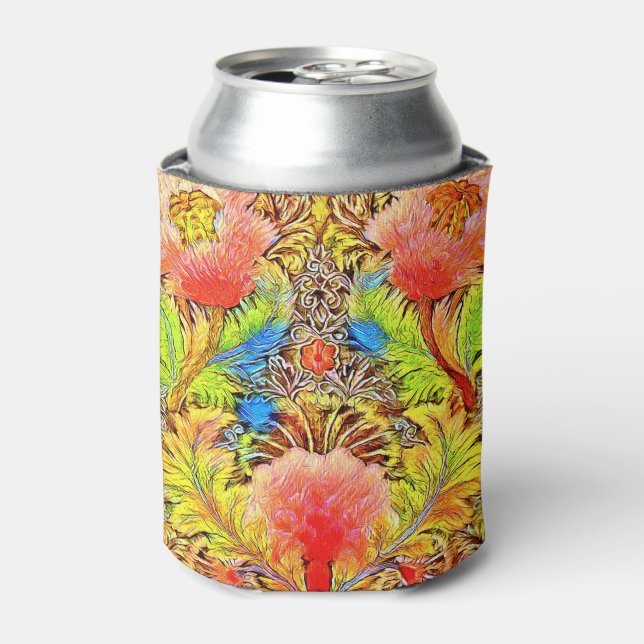 Gorgeous Peach Coloured Botanical Embroidery Can Cooler (Can Front)