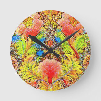 Gorgeous Peach Coloured Botanical Embroidery Round Clock