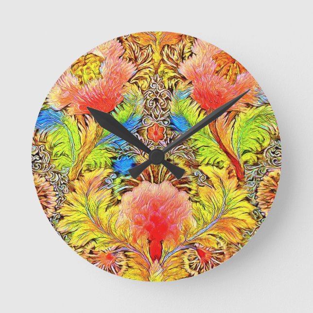 Gorgeous Peach Coloured Botanical Embroidery Round Clock (Front)