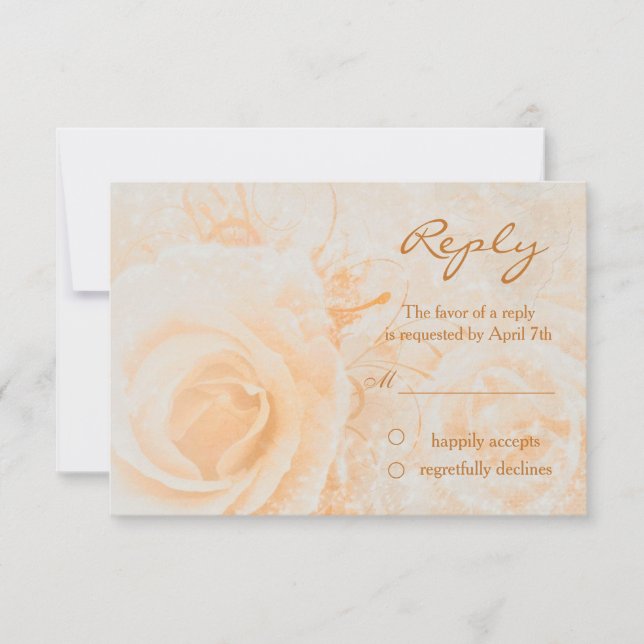 Gorgeous peach cream roses Wedding RSVP Card (Front)