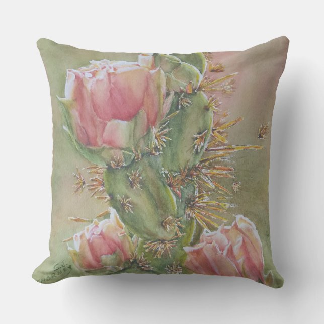 GORGEOUS PEAR CACTUS FLOWERS CUSHION (Front)