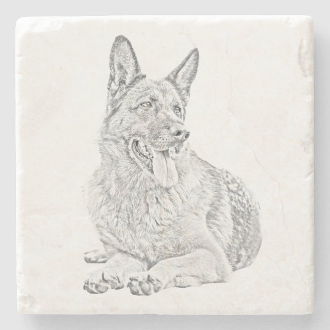 Gorgeous Pencil German Shepherd Marble Coaster (Front)