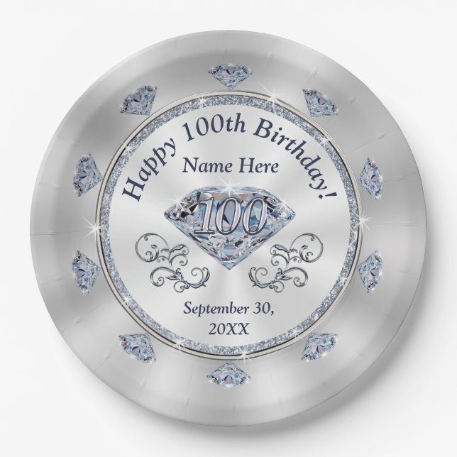 Gorgeous Personalised, 100th Birthday Plates (Front)