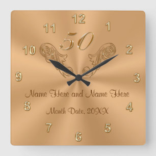 Gorgeous Personalised 50th Anniversary Gifts Square Wall Clock