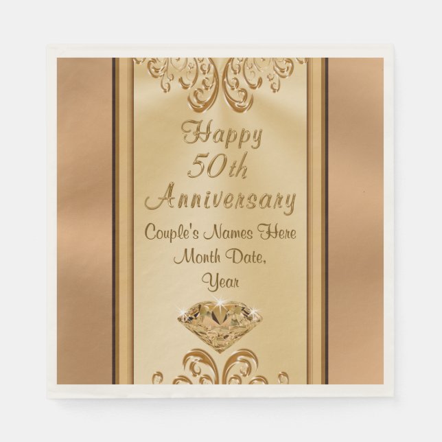 Gorgeous Personalised 50th Anniversary Napkins (Front)