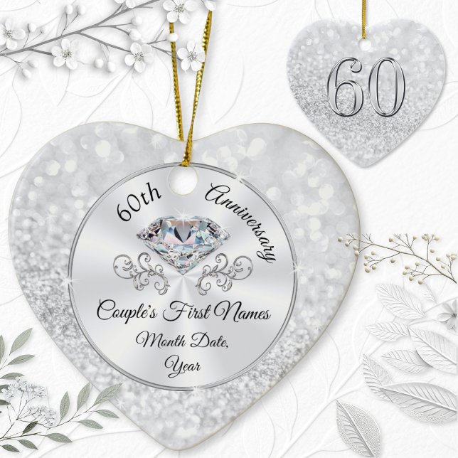 Gorgeous Personalised, 60th Anniversary Ornament (Personalised 60th wedding anniversary gift for mum and dad. Personalized diamond anniversary gifts.)
