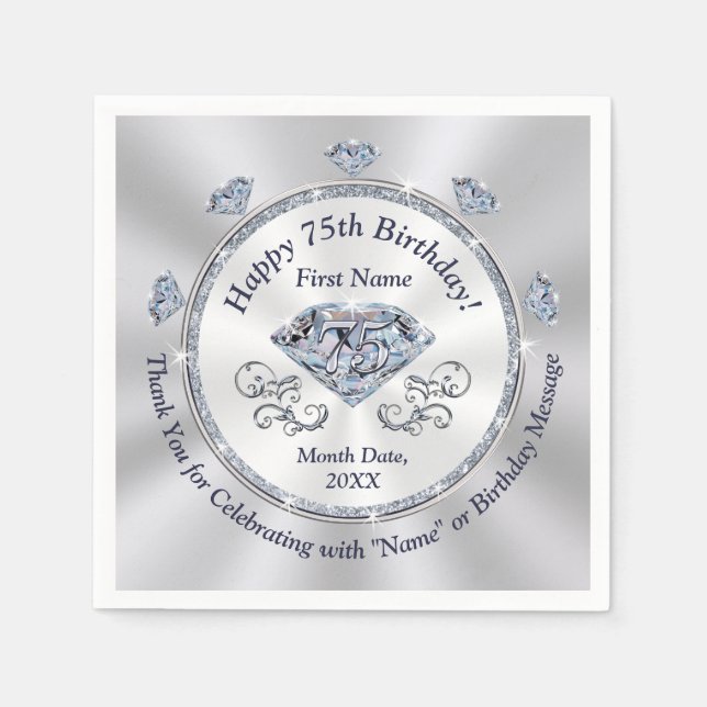Gorgeous Personalised, 75th Birthday Paper Napkins (Front)