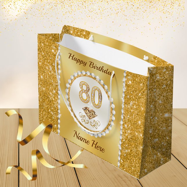Gorgeous Personalised, 80th Birthday Gift Bags (80th birthday gift bags, for women. Pretty Elegant Personalized, 80th birthday gift bag.)