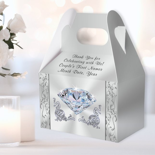 Gorgeous Personalised, Diamond Favour Boxes (Diamond Favor Boxes for your diamond themed wedding or 60th diamond wedding anniversary supplies.)
