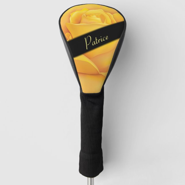 Gorgeous Personalised Yellow Rose Golf Head Cover (Front)