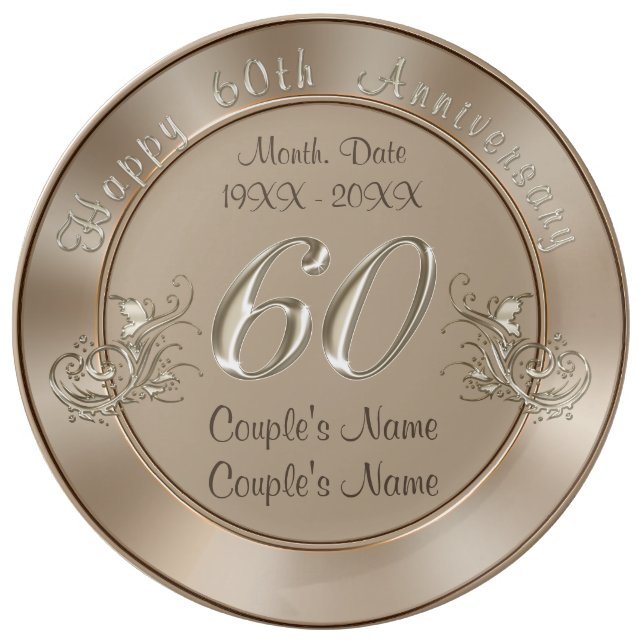 Gorgeous PERSONALIZED Traditional 60th Anniversary Plate (Front)