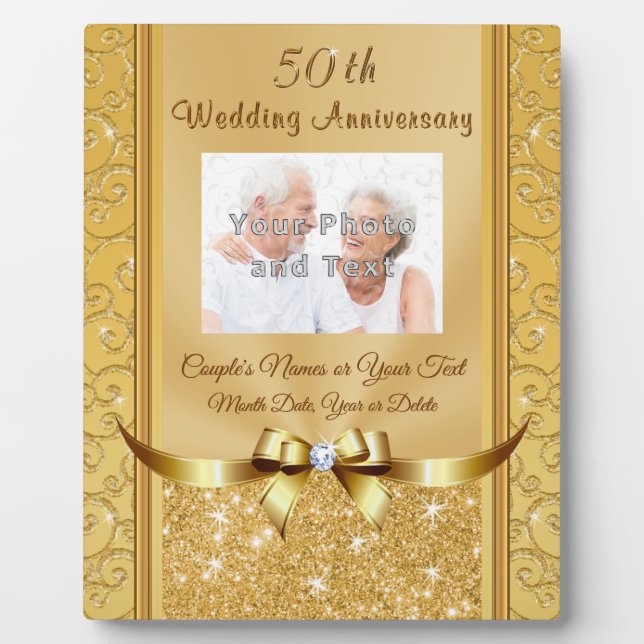 Gorgeous Photo 50th Wedding Anniversary Plaque (Front)