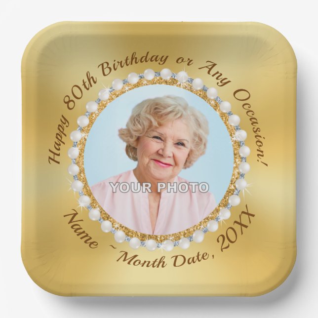 Gorgeous, PHOTO, 80th Birthday Party Plates, Paper Plate (Front)
