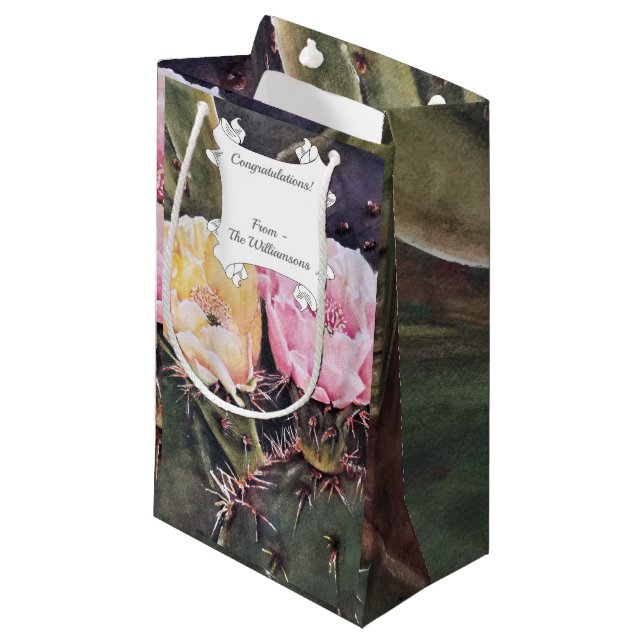 Gorgeous Pink and Yellow Cactus Flowers Small Gift Bag (Front Angled)