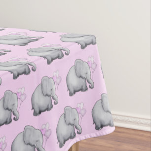 Gorgeous Pink Elephants Baby Shower Girl Nursery Tablecloth