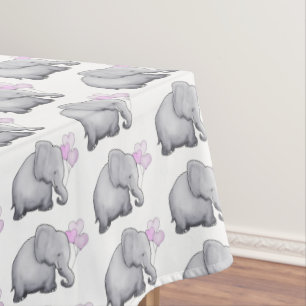 Gorgeous Pink Elephants Baby Shower Girl Nursery Tablecloth
