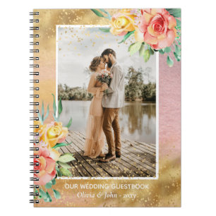 Gorgeous Pink Flower Photo Wedding Guestbook Notebook
