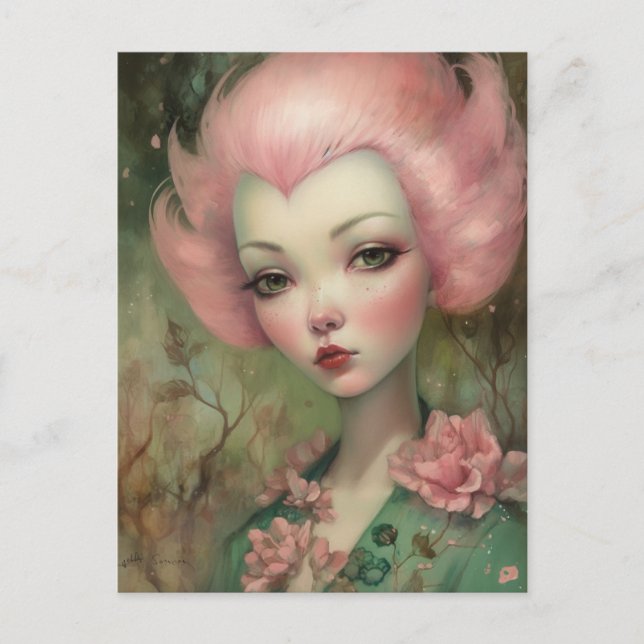 Gorgeous Pink Hair Woman Postcard (Front)