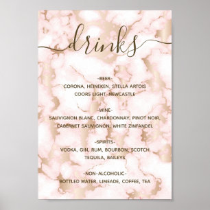 Gorgeous Pink Marble Drinks Menú Poster