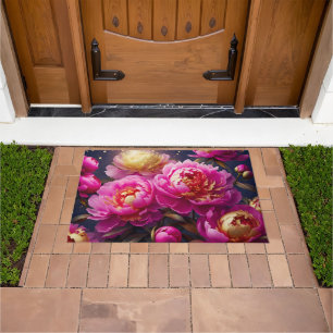 Gorgeous pink peonies with golden accents doormat