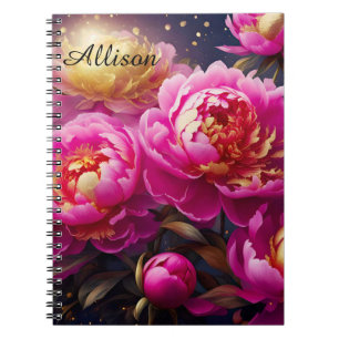 Gorgeous pink peonies with golden accents  notebook