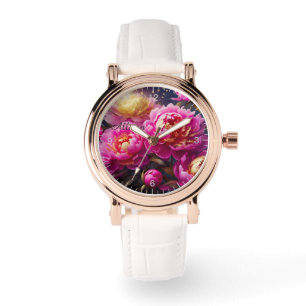 Gorgeous pink peonies with golden accents watch