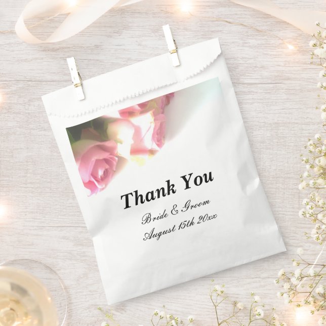Gorgeous pink rose flower photo design wedding favour bags (Clipped)