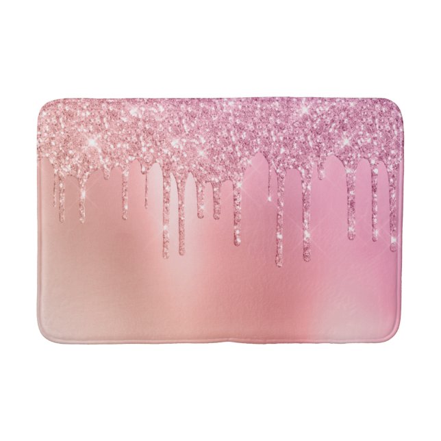 Gorgeous pink rose gold & copper glitter drips bath mat (Front)