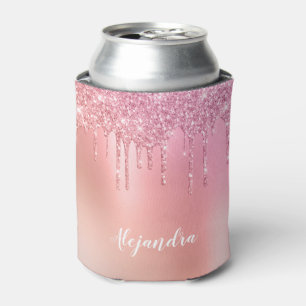 Gorgeous pink rose gold & copper glitter drips can cooler