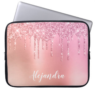 Gorgeous pink rose gold & copper glitter drips laptop sleeve