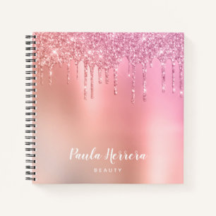 Gorgeous pink rose gold & copper glitter drips notebook