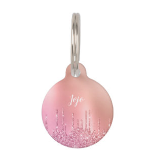 Gorgeous pink rose gold & copper glitter drips pet tag
