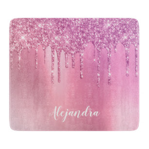 Gorgeous pink rose gold & purple glitter drips cutting board