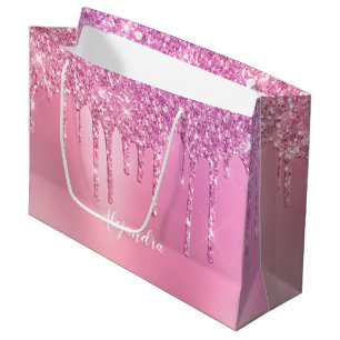 Gorgeous pink rose gold & purple glitter drips large gift bag