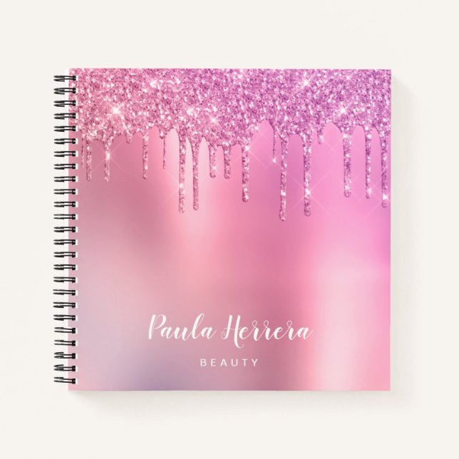 Gorgeous pink rose gold & purple glitter drips notebook (Front)