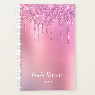 Gorgeous pink rose gold & purple glitter drips planner