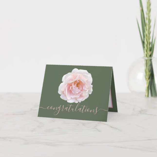 Gorgeous Pink Rose Green Backdrop Congratulations Card (Front)