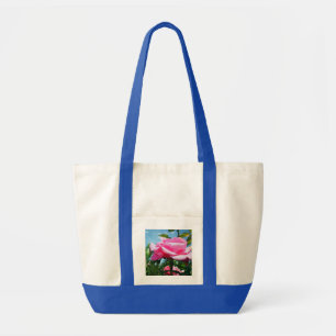 Gorgeous pink rose in blue sky. Floral photography Tote Bag